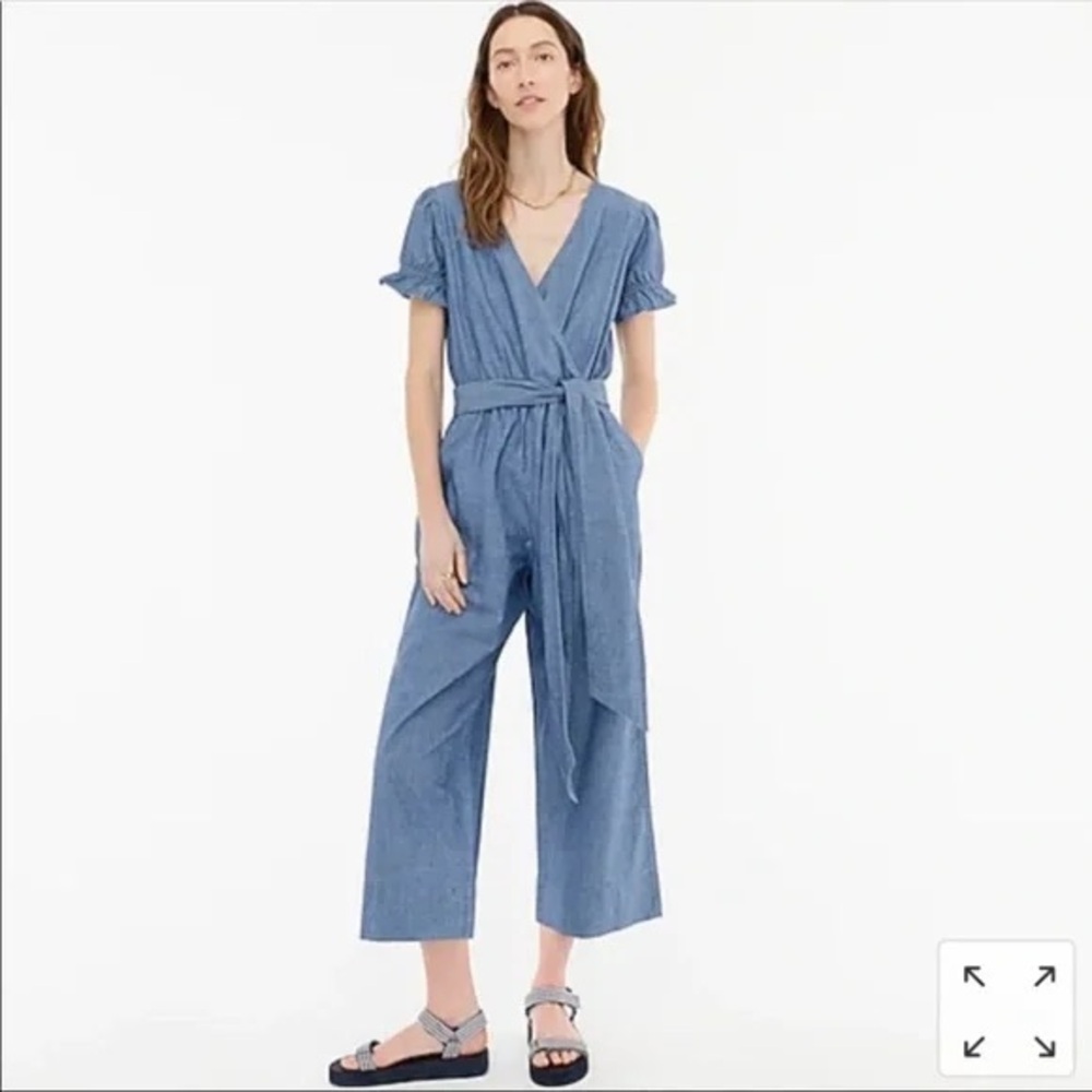 J. Crew Ruffle Chambray Jumpsuit
